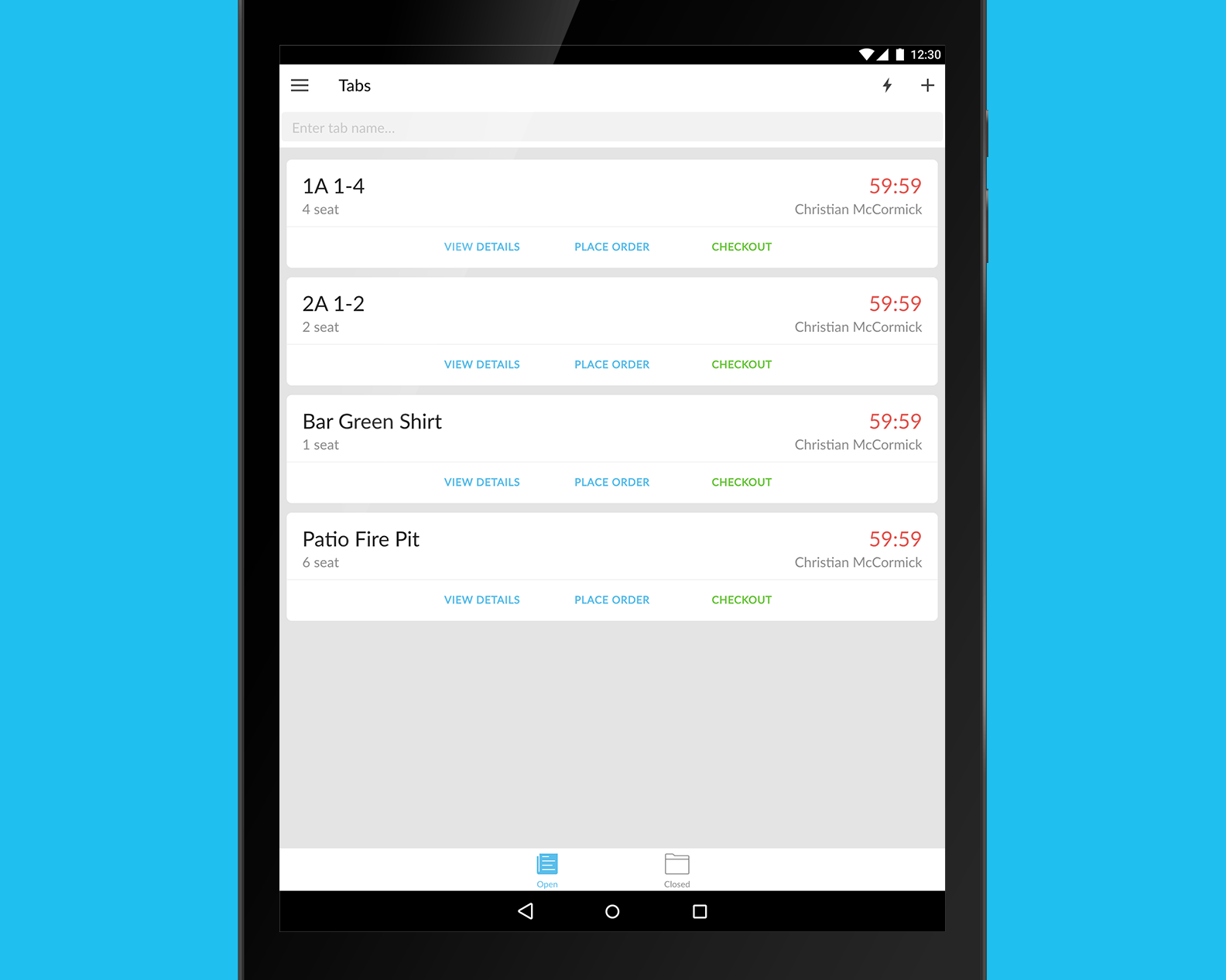 Mobile app tab list