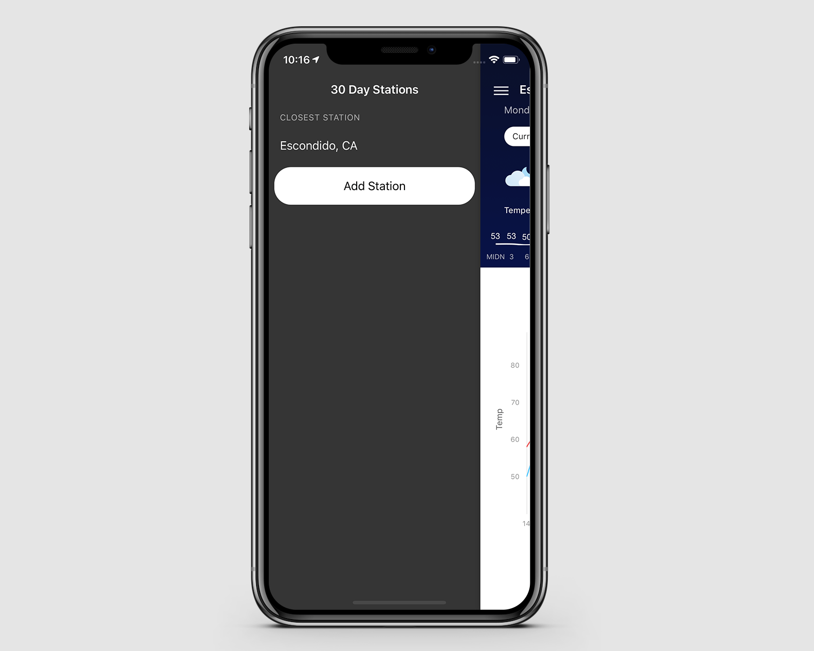 Side menu and station list