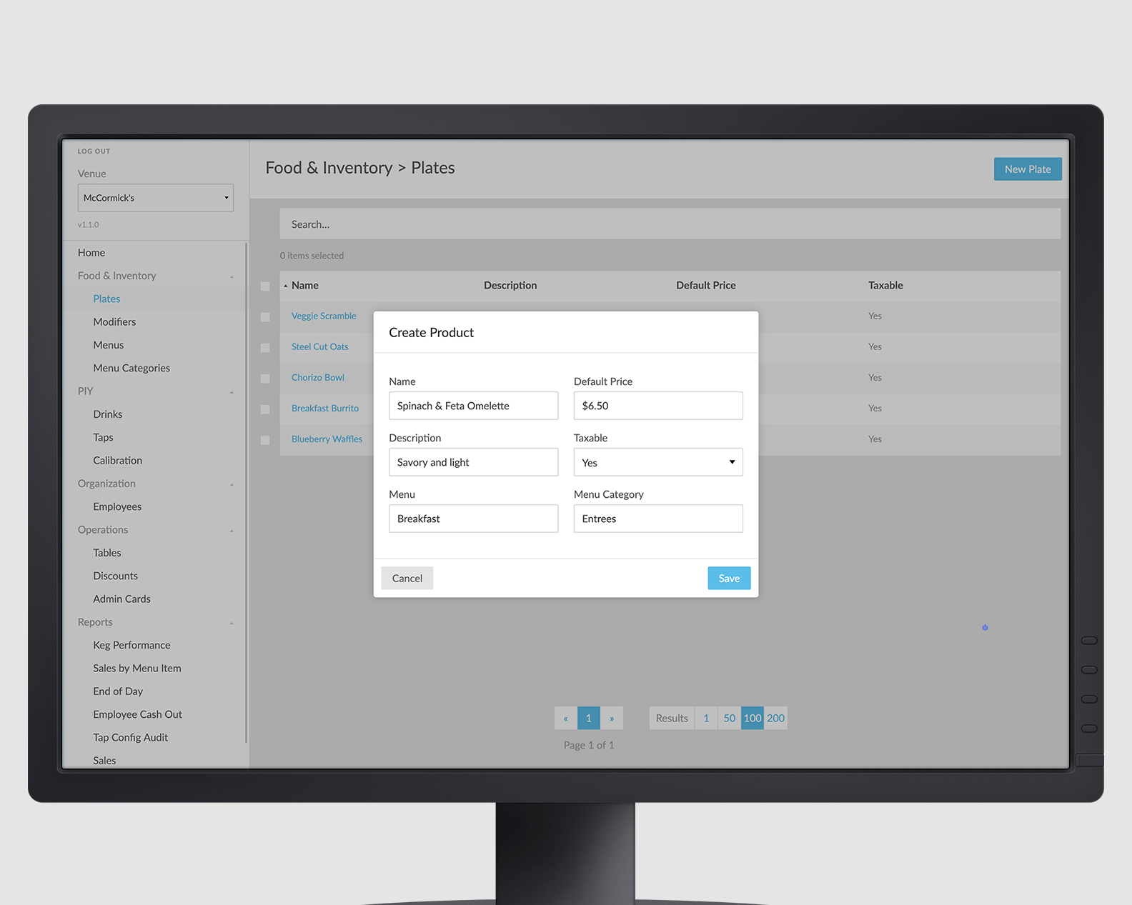 Desktop app product creation modal