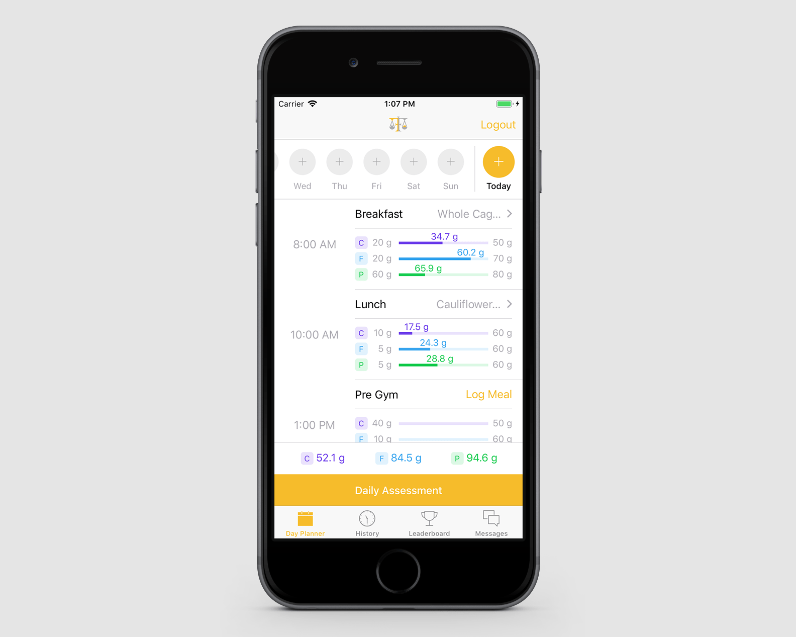 Meal planner with logged meals